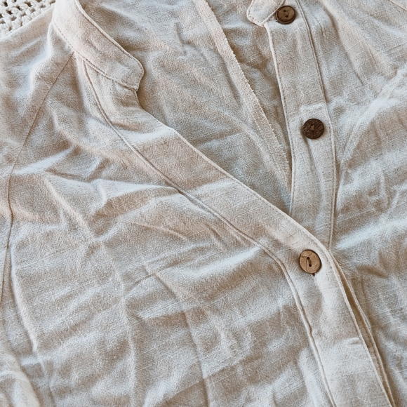 ↠ Petal & Pup Boho Minimalist Oat Chai Cream Archie Button Front Linen Jumpsuit - Picture 3 of 13